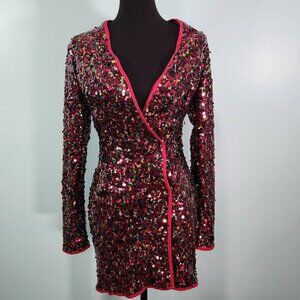 Pretty Little Thing Pink Sequin Wrap Dress Size 6 NWT